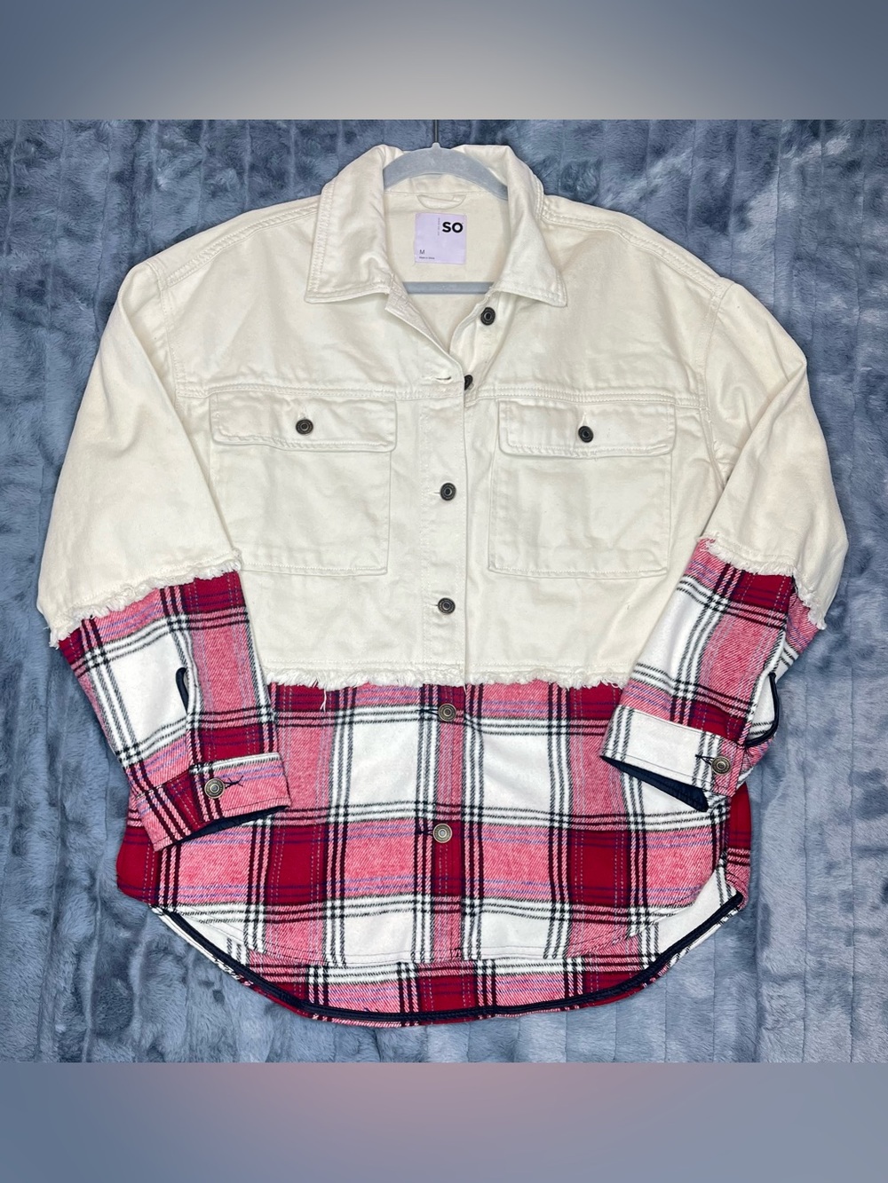 NWT SO Goods for Life Mixed Media Denim & Plaid Jacket – Women’s M